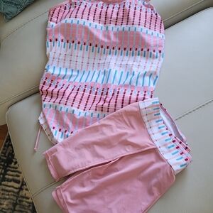 NEW Womens Swimsuit 2 piece tankini skirted bottom XL= 12US pink blue white